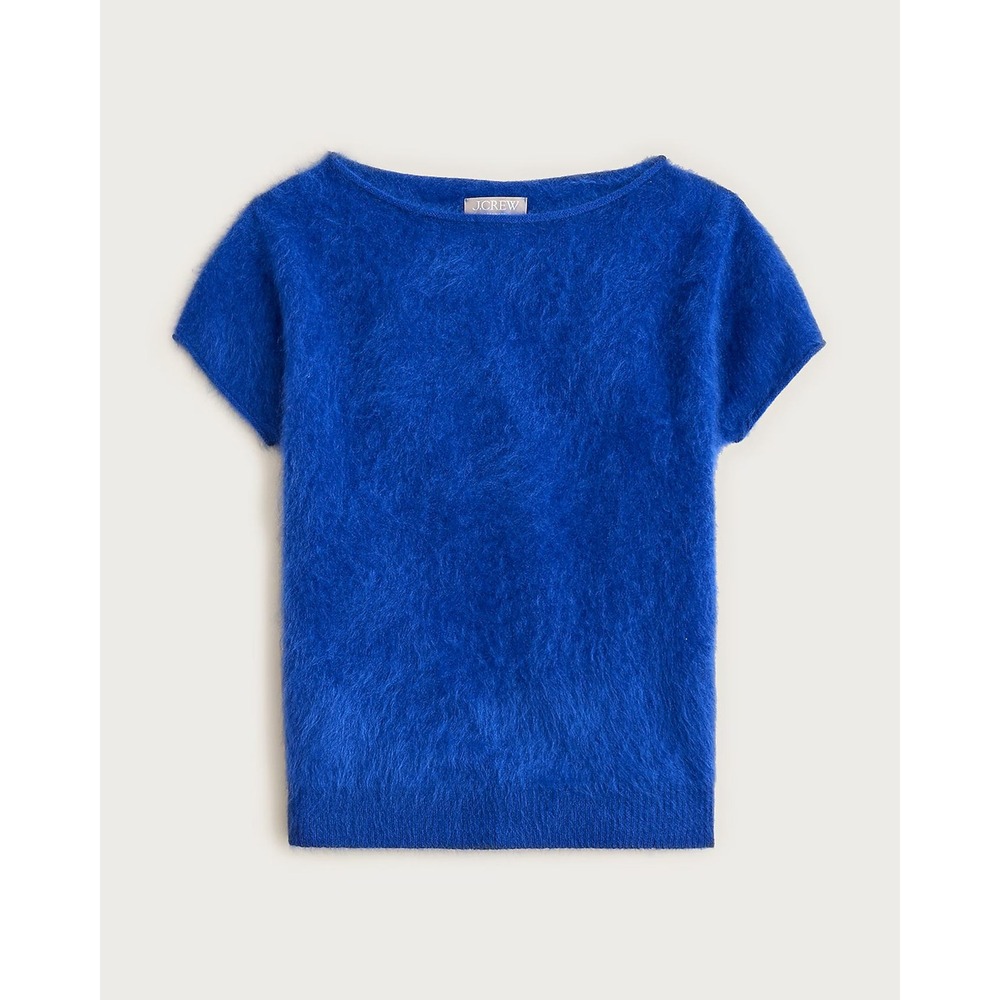 J.Crew Brushed Cashmere Short Sleeve Sweater Shell Royal Blue Womens L NWT